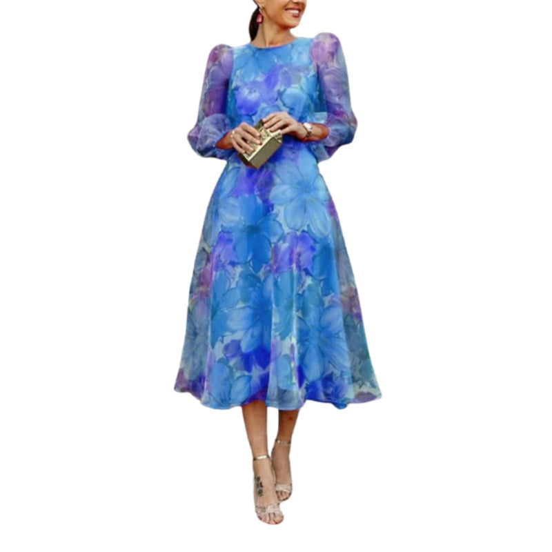 Angelika – Print Jurk met Lange Mouwen en Ronde Hals