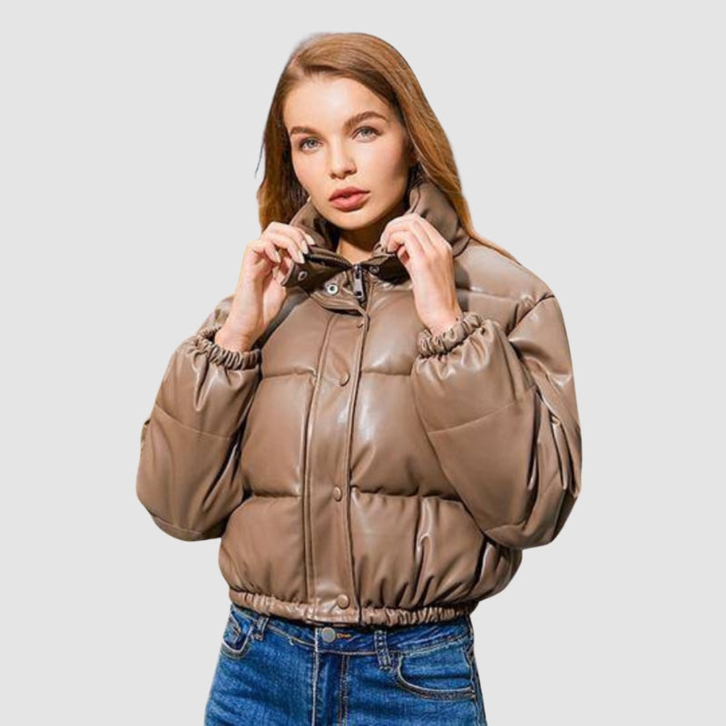 Maria - Cropped Puffer Jas met Lange Mouwen en Knopsluiting