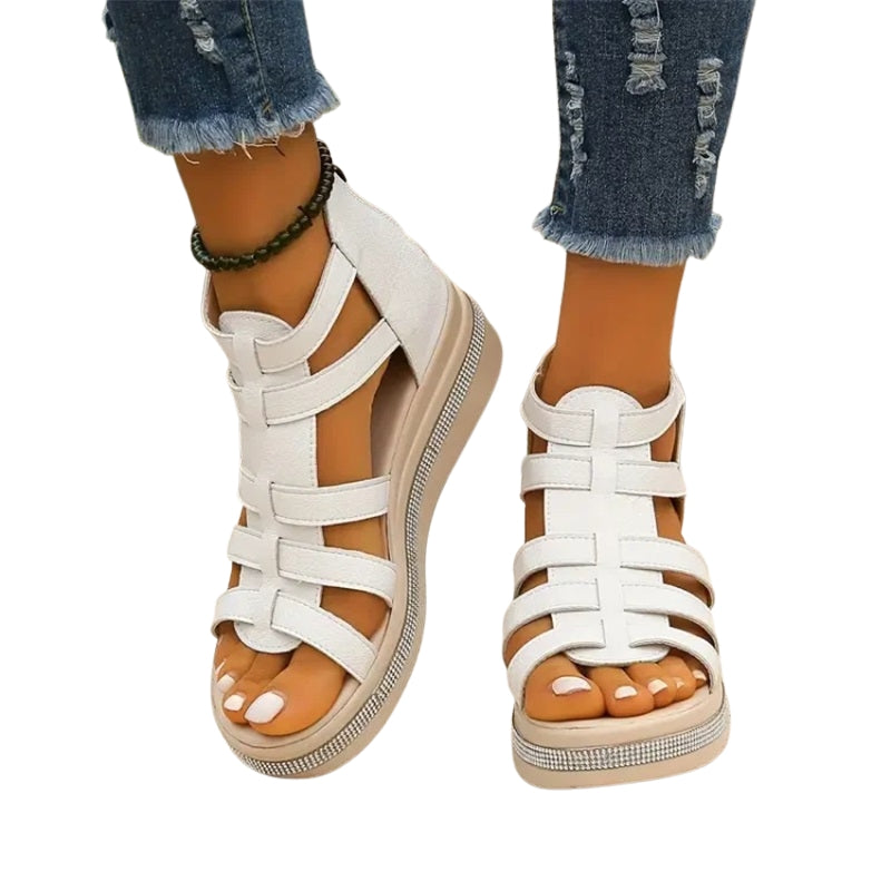 Bella – Sleehaksandalen met Strass Ritssluiting achter en Open Teen