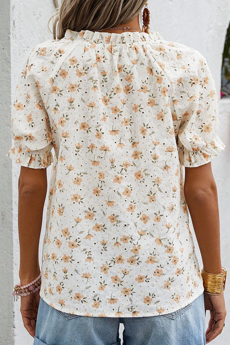 Anna - Elegante V-hals Blouse met Bloemenprint
