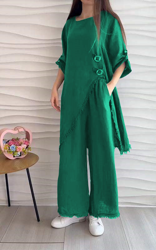 CottonGlam™ - Stijlvol Rond Hals Kostuum Set