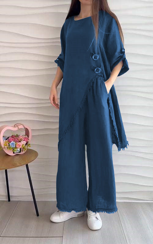 CottonGlam™ - Stijlvol Rond Hals Kostuum Set