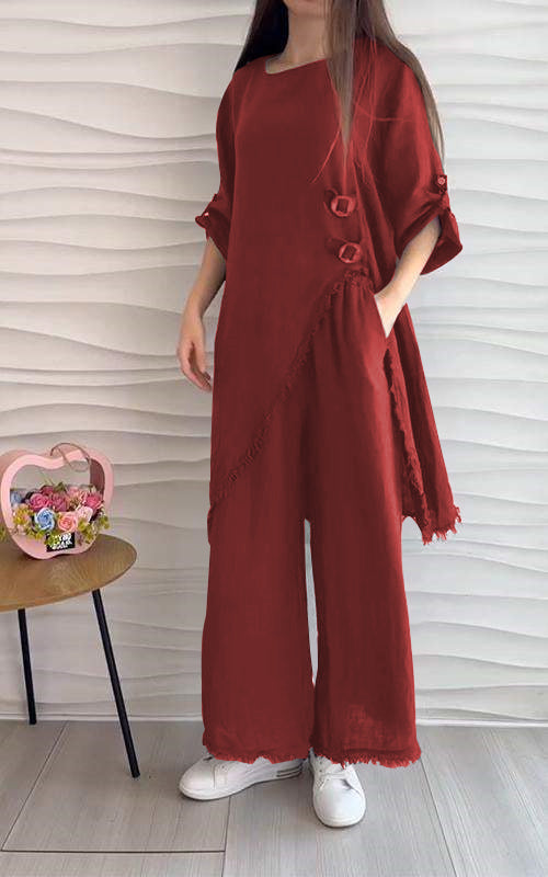 CottonGlam™ - Stijlvol Rond Hals Kostuum Set