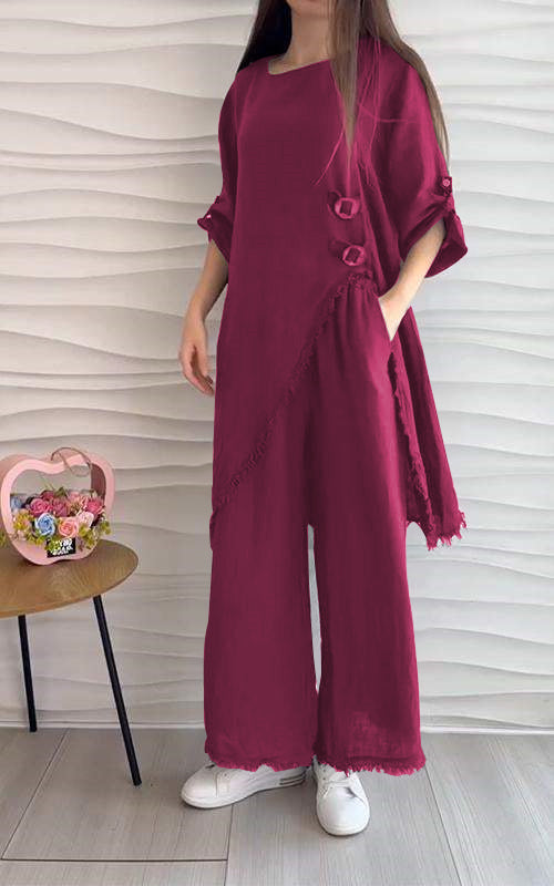 CottonGlam™ - Stijlvol Rond Hals Kostuum Set