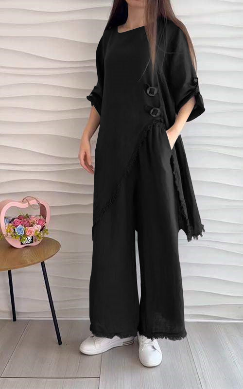 CottonGlam™ - Stijlvol Rond Hals Kostuum Set