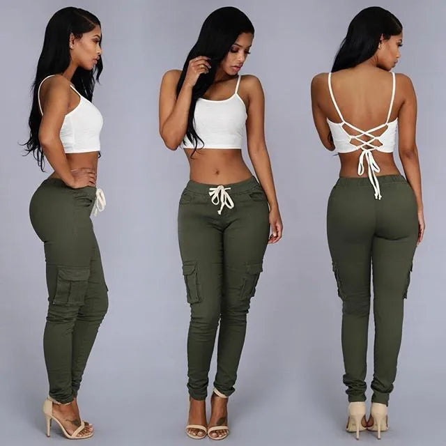 Mia - Skinny cargobroek met hoge taille en praktische zak