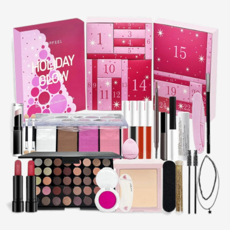 GlamJoy – Adventskalender met Opmaken Set voor Kerst Aftelling Geschenk