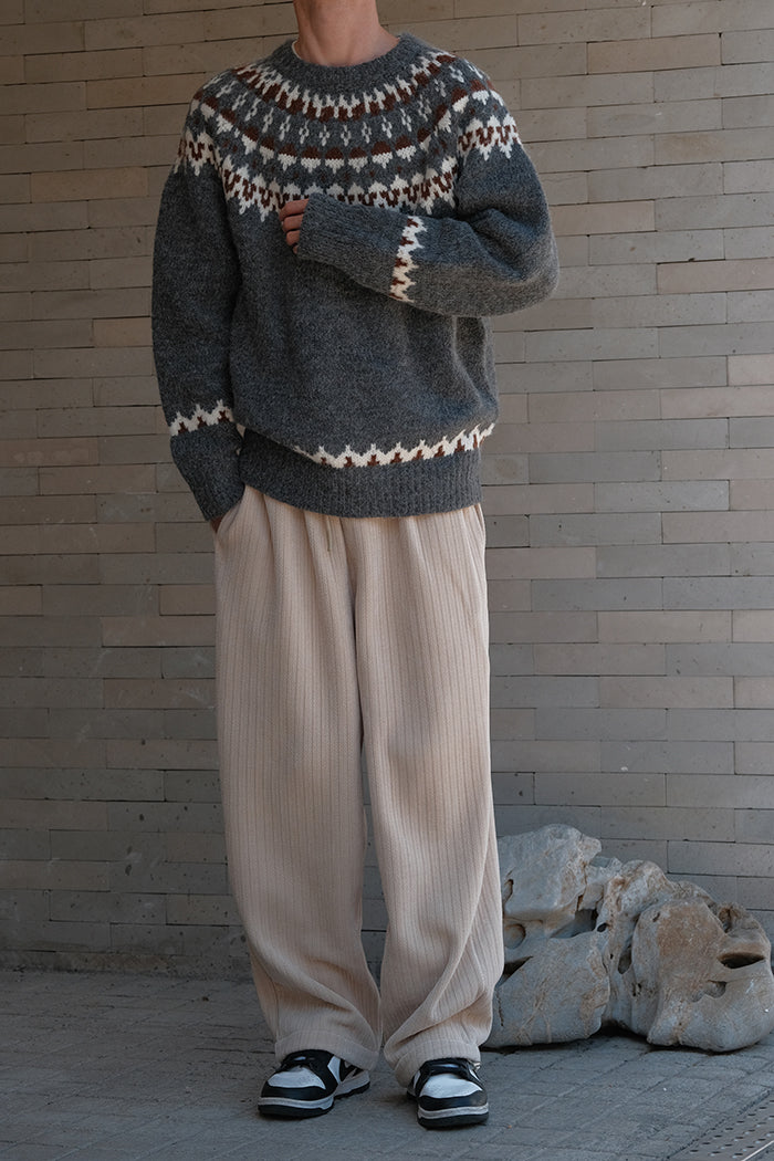 Lina - Slim Fit Fair Isle Trui met Geribde Boorden