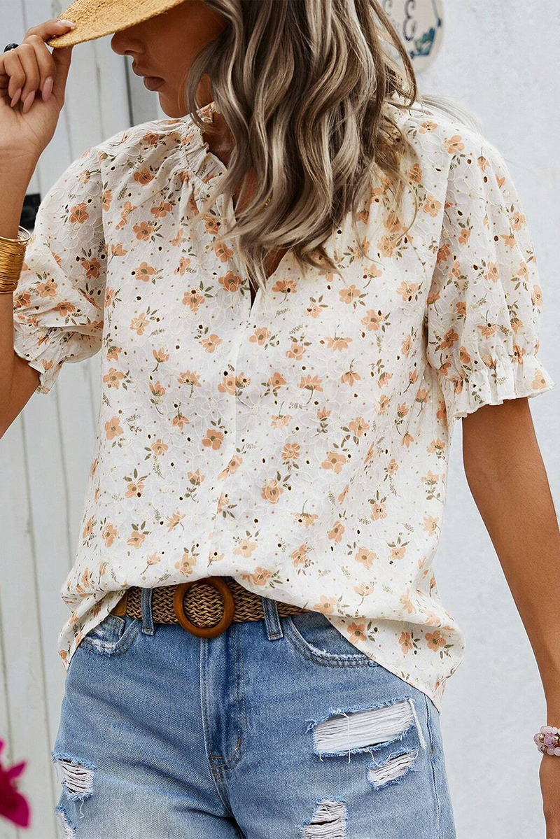 Anna - Elegante V-hals Blouse met Bloemenprint