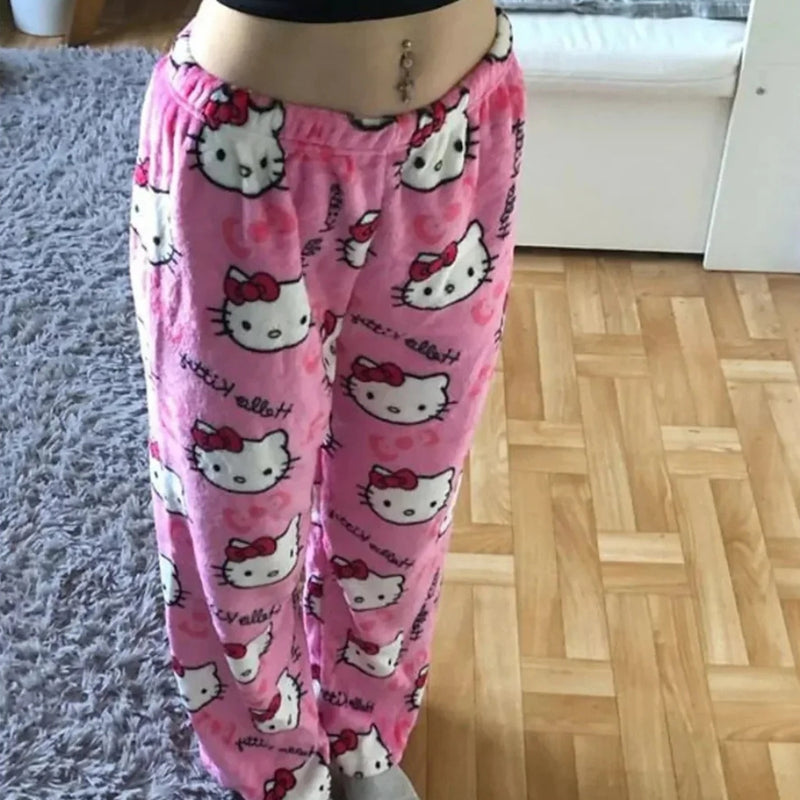 Grace - Speelse Kattenprint Broek met Relaxte Pasvorm en Elastische Tailleband