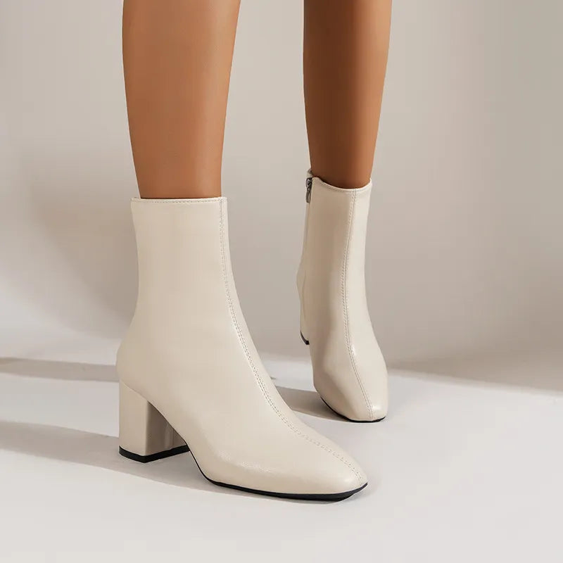 Sonia - Elegante Enkellaarsjes met Chunky Heel en Rits in Maat