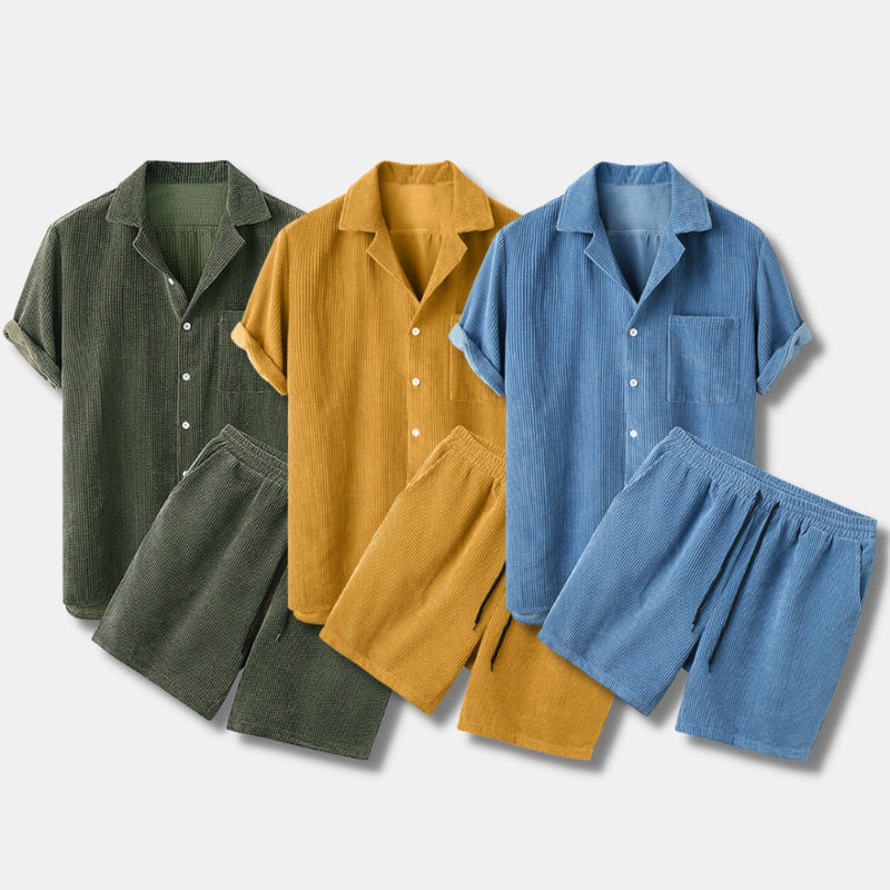 Miles – Relaxte tweedelig setje met kort mouwen shirt en casual korte broek met trekkoord