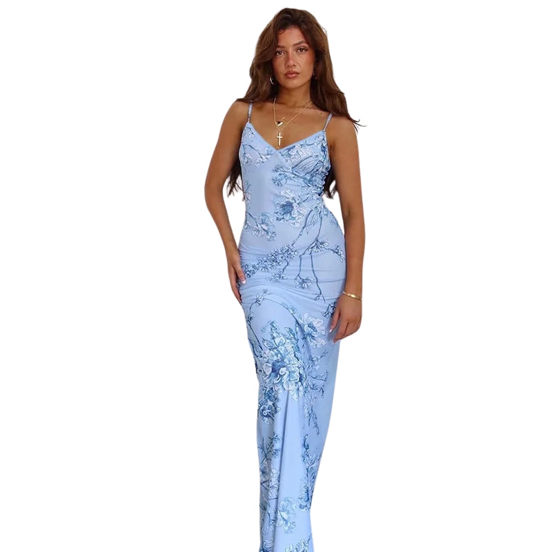 Elara – Maxi-jurk met Spaghettibandjes en Bloemenprint