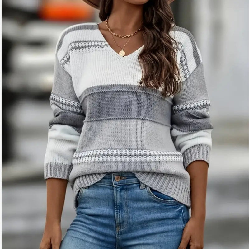 Athena – Trui met Lange Mouwen V Hals en Geribde Afwerking