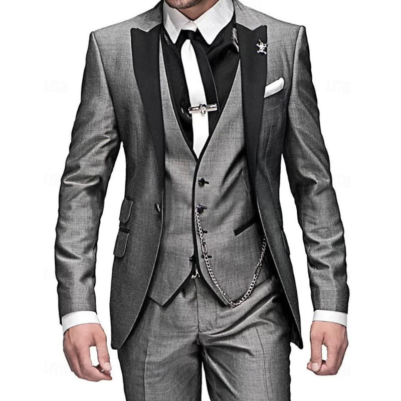 Leon – Driedelig Herenpak met Revers Blazer, Gilet en Tailored Broek