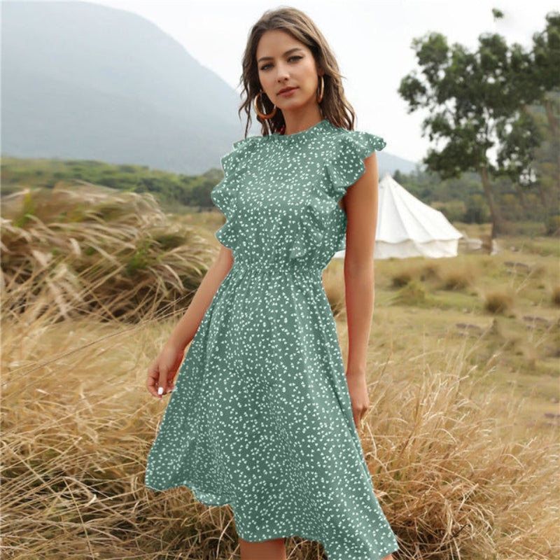 Layla – Mouwloze Jurk met Roesdetail en Halternek