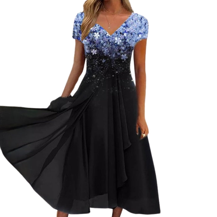 Ciara - Maxi Jurk met V Hals en Korte Mouwen