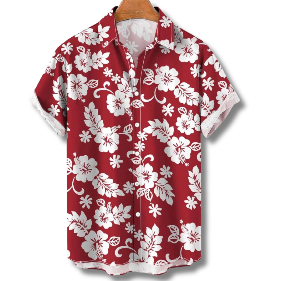 Leo - Klassiek bloemenprint overhemd met korte mouwen en knoopsluiting