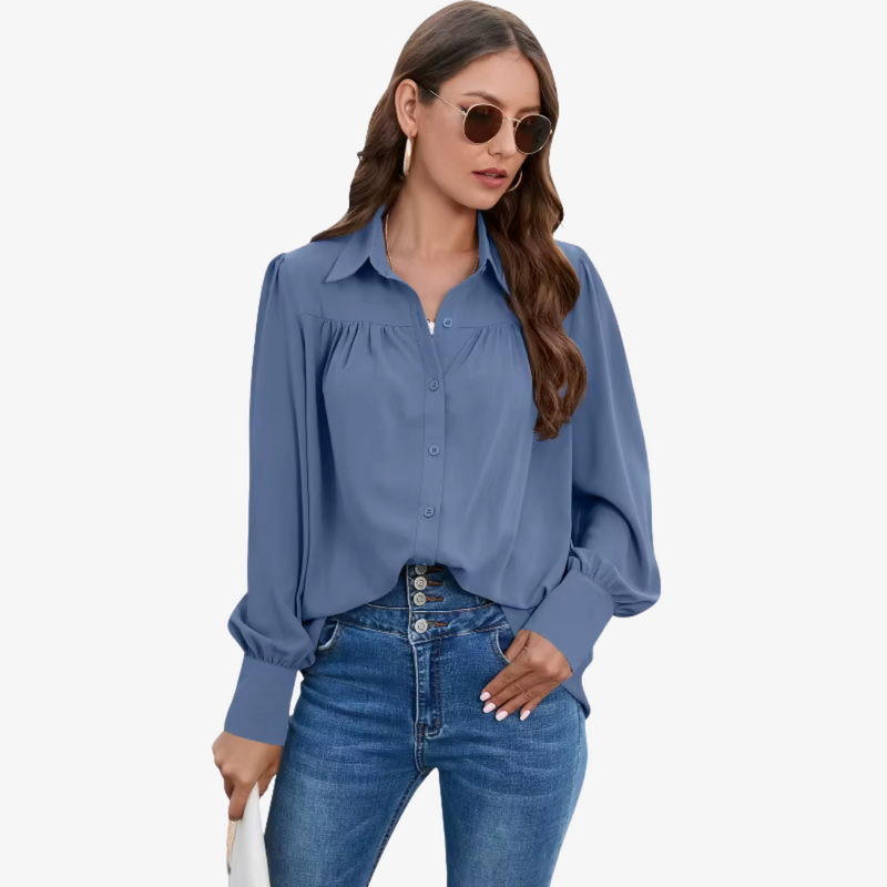 Ava – Relaxed Fit Blouse met Volumineuze Mouwen en Elegante Details