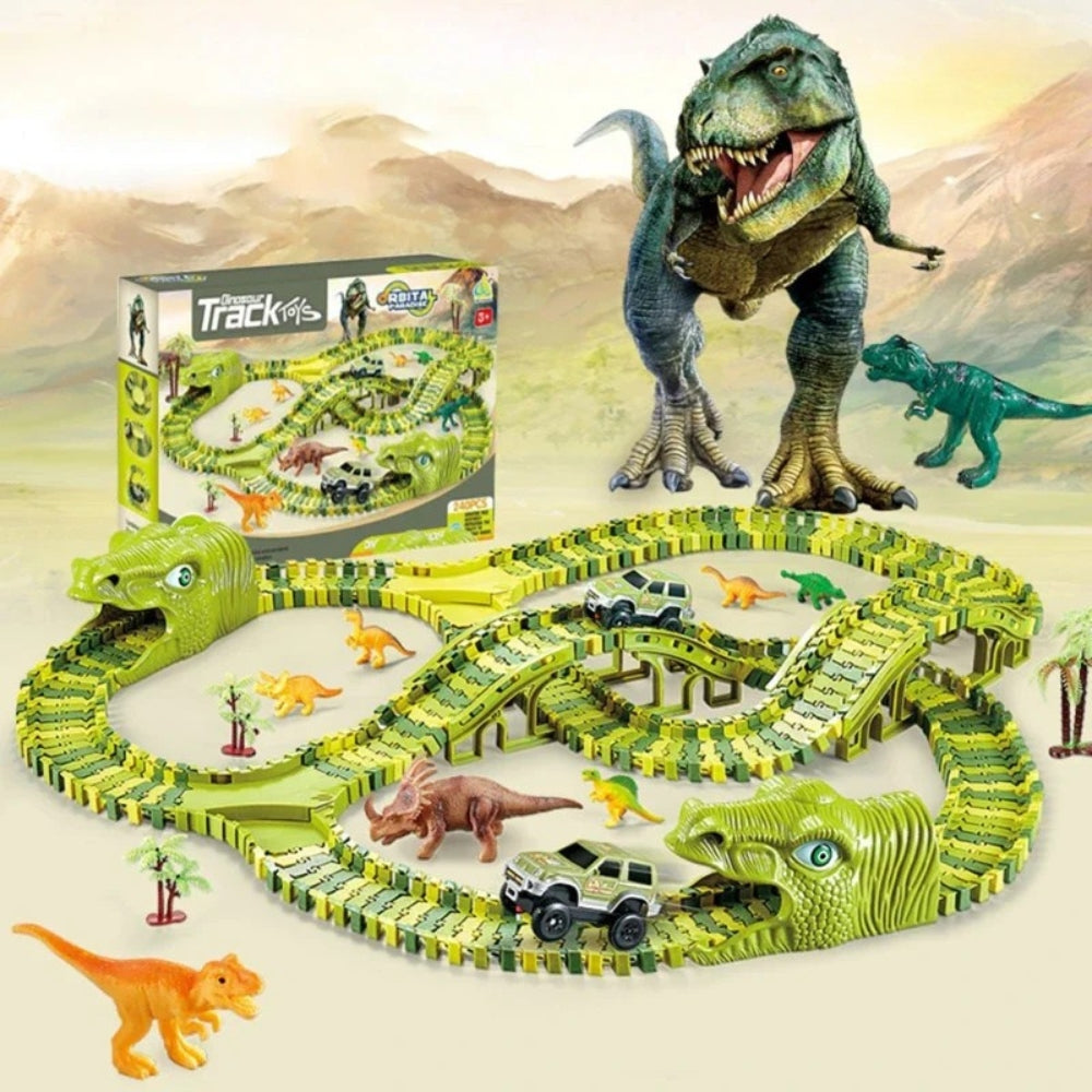 DinoRail - Dinosaurus treinbaan speelset met klikbare spoorblokken en prehistorisch avontuurontwerp
