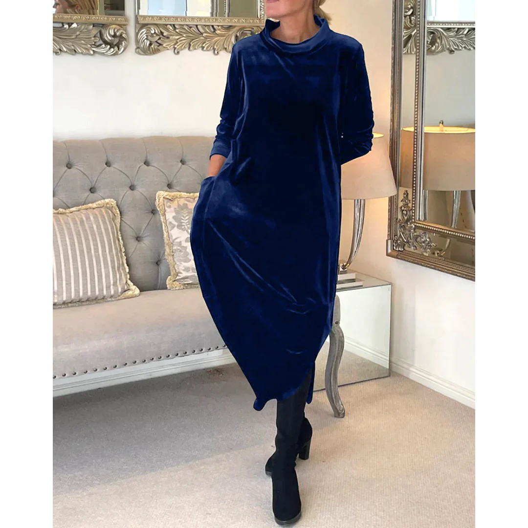 Emily – Elegante lange jurk met lange mouwen en zachte ronde halslijn