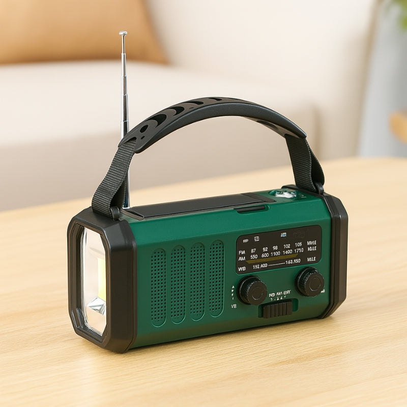 SolarGuard – Zonne- &amp; Handcrank AM/FM Weerradio met Zaklamp