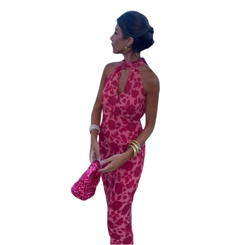 Amelia – Lange Halter Jurk met Hoge Taille voor de Zomer