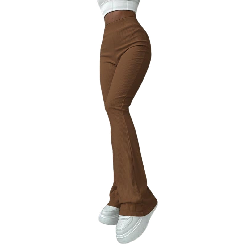 Clara – Hoge Taille Uitlopende Broek met Geribde Details