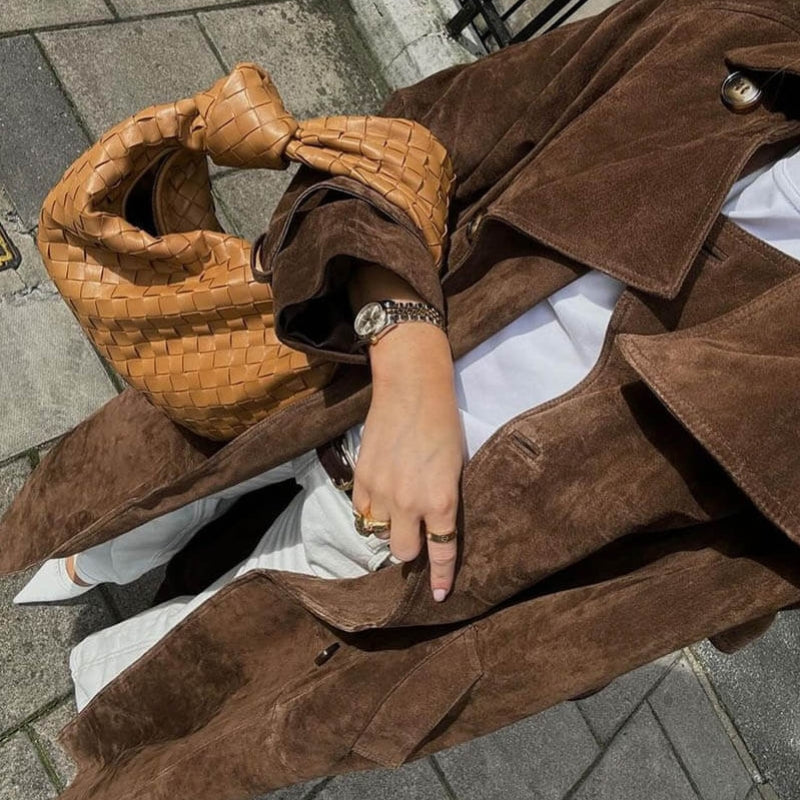 Stacy - Lange Mouw Trenchcoat met Knoopsluiting en Verstelbare Tailleband