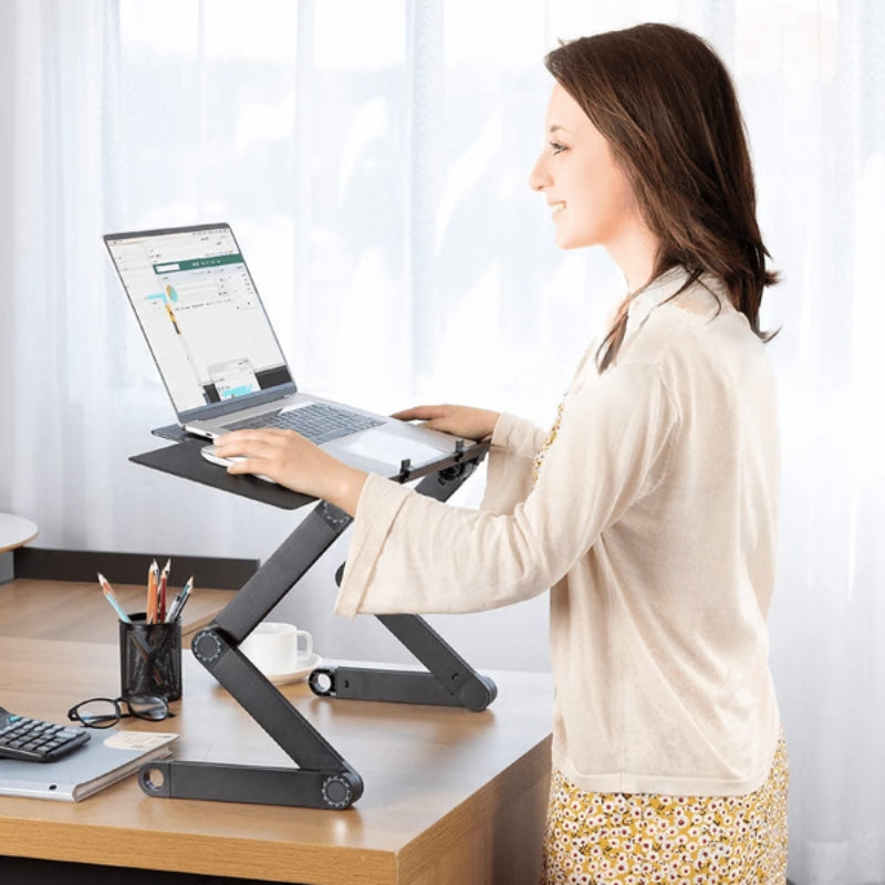 StandMate – Verstelbare Ergonomische Laptopstandaard met Ingebouwde Muismat en 360° Rotatie