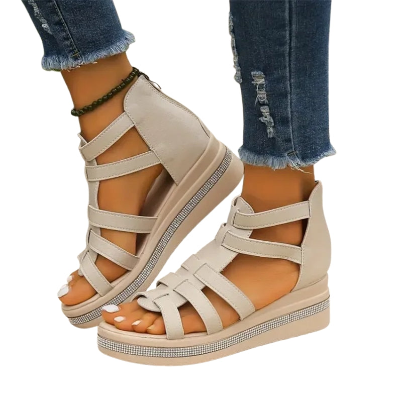 Bella – Sleehaksandalen met Strass Ritssluiting achter en Open Teen