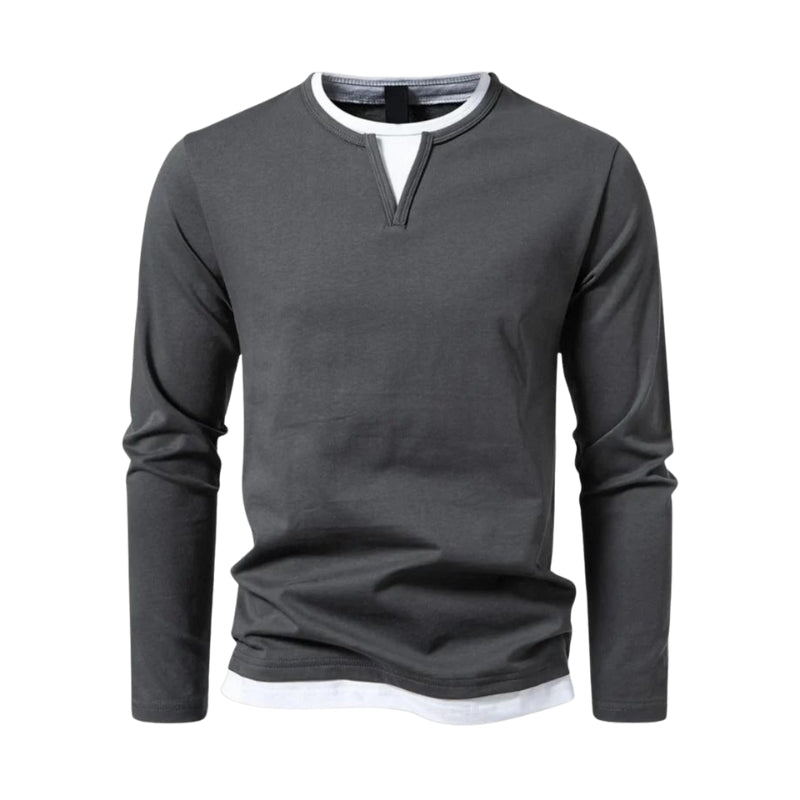 Julian – V hals Shirt met Dubbele Weefstructuur en Lange Mouwen