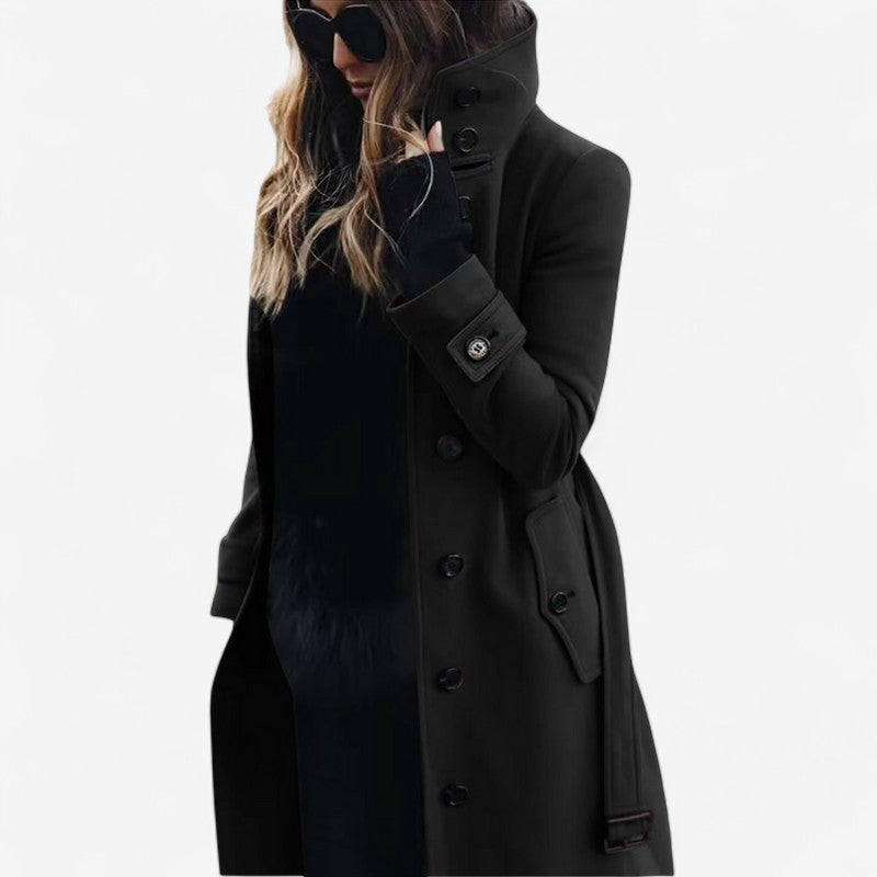 Aurora – Trenchcoat met Lange Mouw Knopen en Zakken