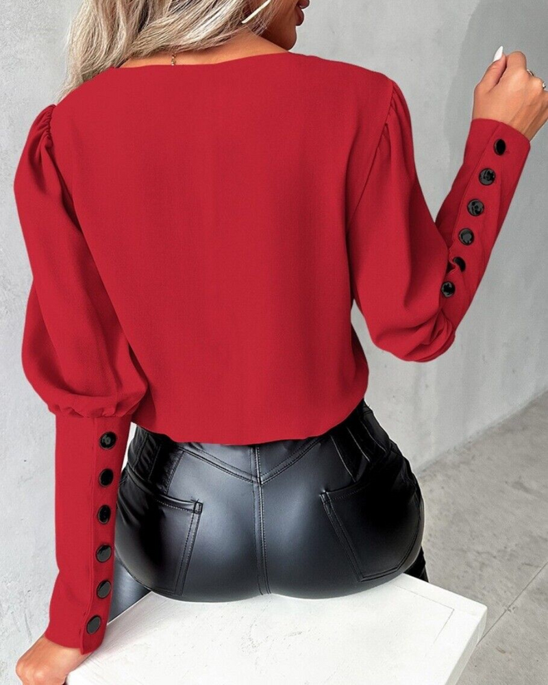 Hannah – Elegante losse pasvorm blouse met V-hals en lange mouwen