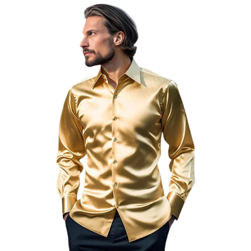 Jack – Slim Fit Zijde Lange Mouw Overhemd met Knoopsluiting en Reverskraag