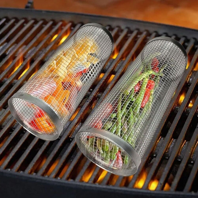 CylinderGrill - Draadmeshmand voor het Grillen van Delicate en Kleine Voedingsmiddelen