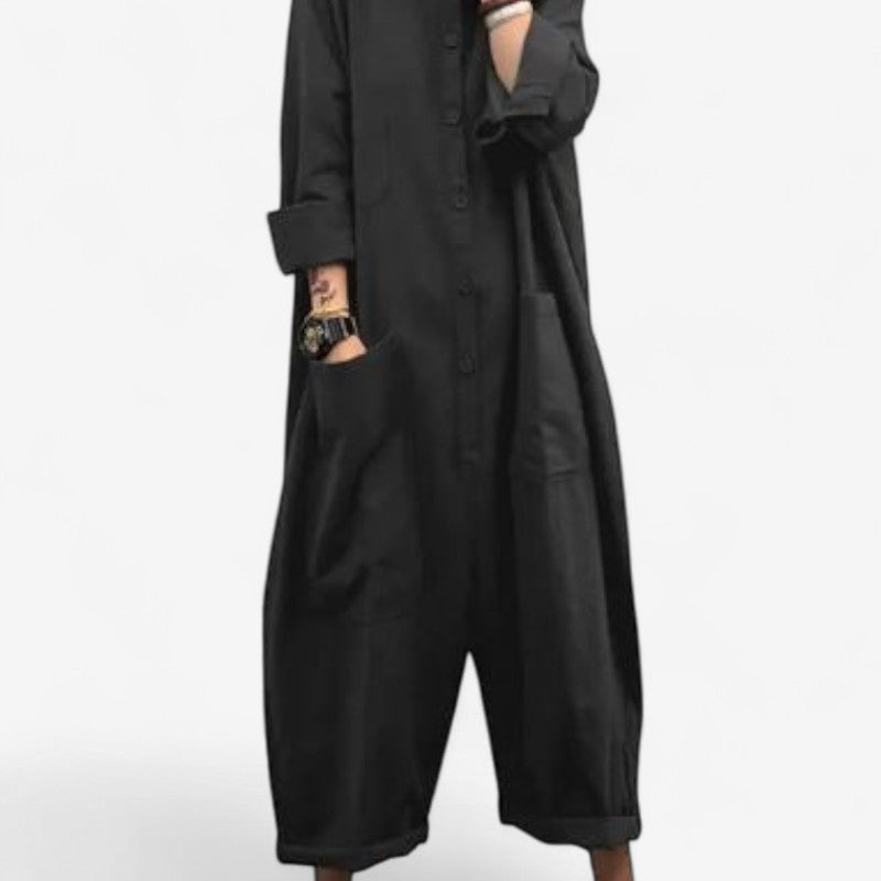 Tiffany – Jumpsuit met Lange Mouwen Knopen aan de Voorkant en Zakken