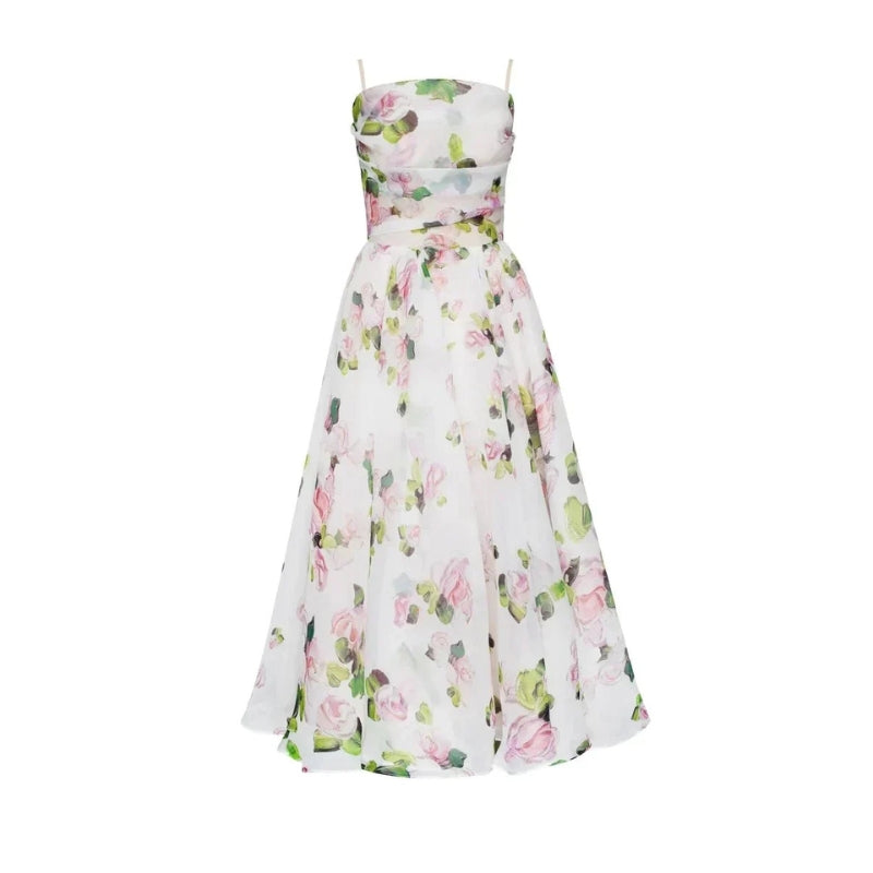 Luna - Mouwloze Midi Jurk met Bloemenprint en Spaghettibandjes