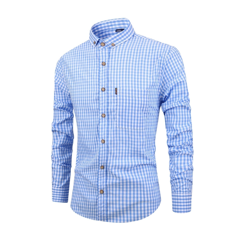 Ethan – Heren Overhemd met Lange Mouwen, Button-Down Kraag en Gingham Ruitpatroon