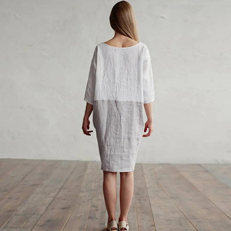 Mara – Midi-jurk met ronde hals en halve mouwen
