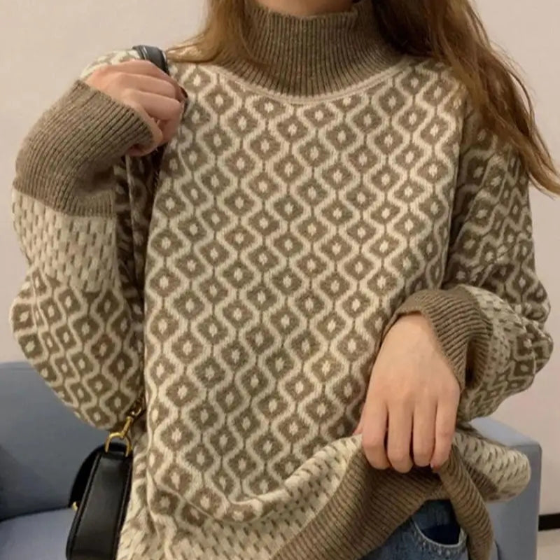 Lina – Trui met lange mouwen col en geribd detail