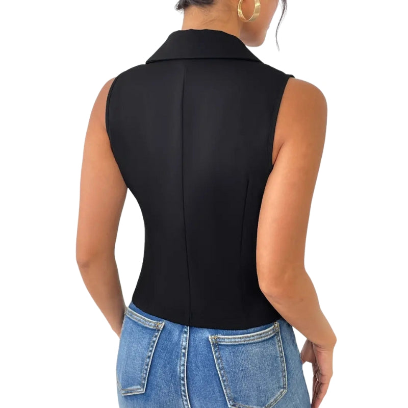 Ava - Mouwloos vest met inkepingen in de revers en knoopsluiting
