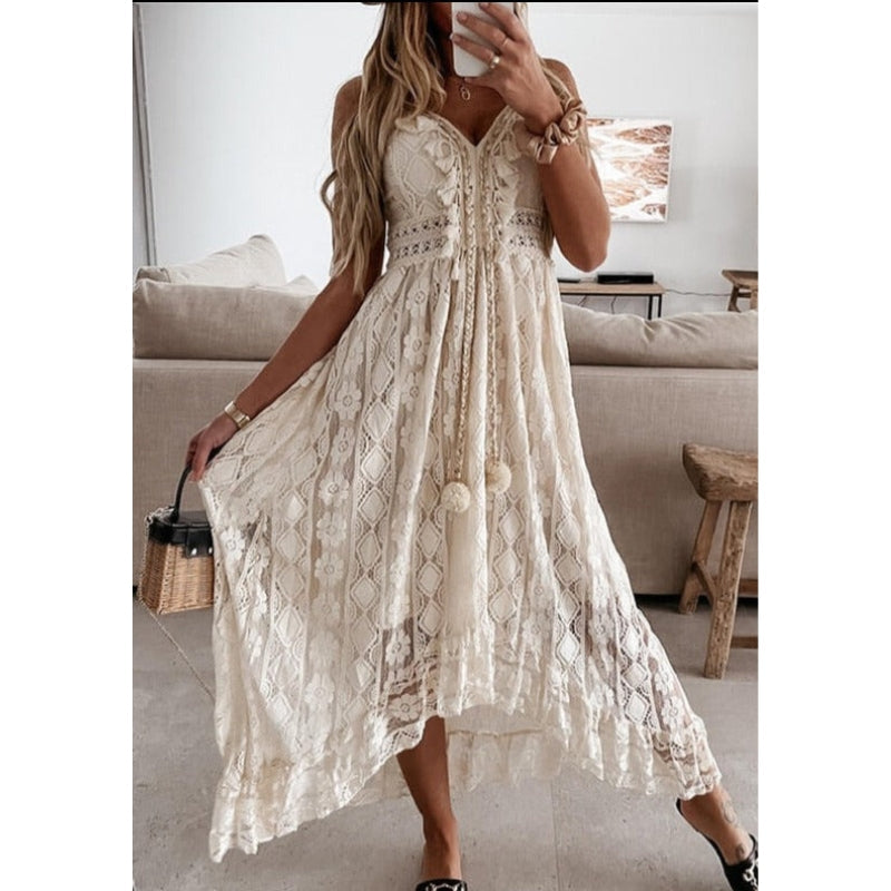 Bianca – Moderne maxi-jurk met V-hals en verstelbare dunne bandjes