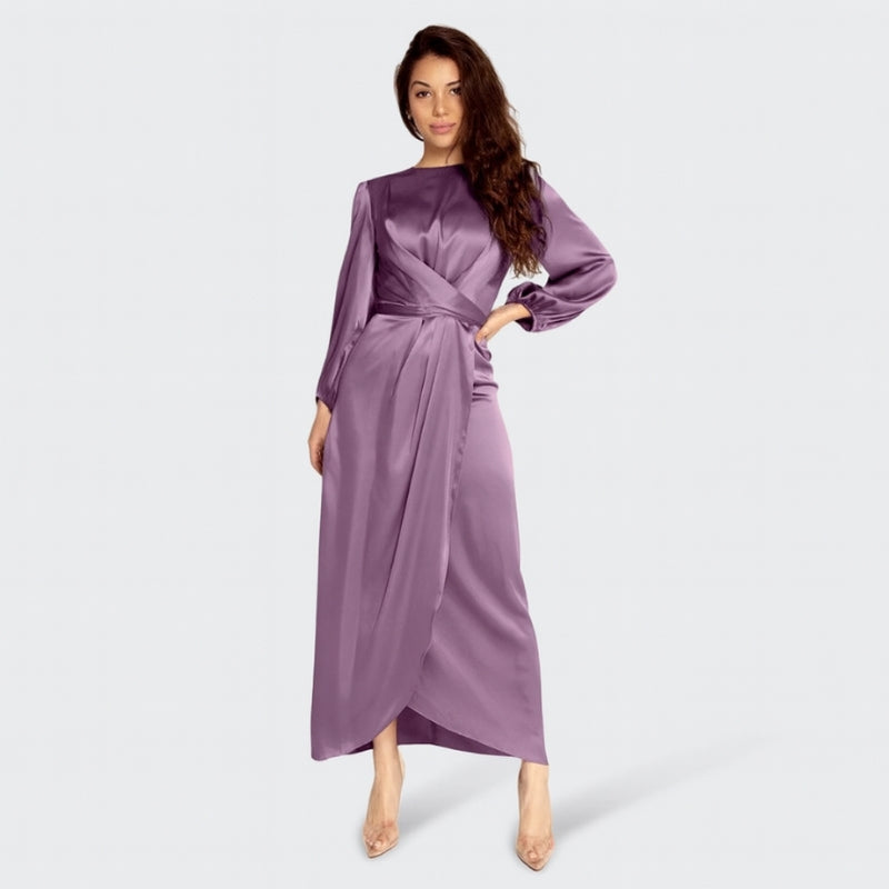 Elena - Moderne Lange Jurk met Pofmouwen en Taille Detail