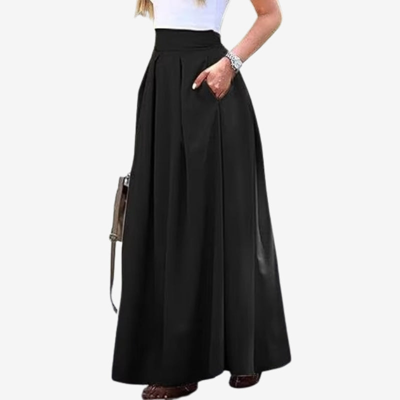 Bella – Geplooide Lange Rok met Hoge Taille en Zakken