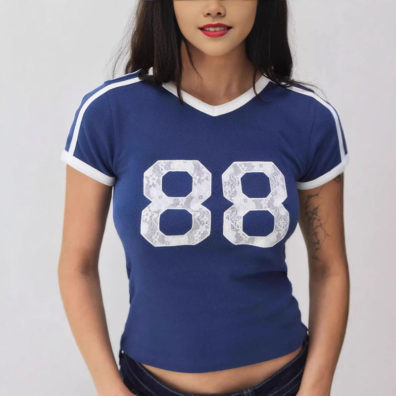 Elena – T Shirt met Korte Mouwen en V Hals