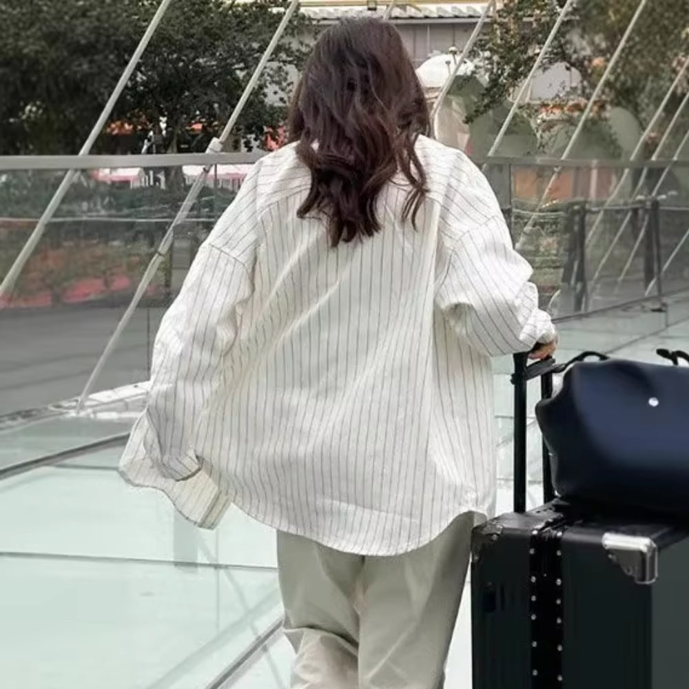 Fenna - Oversized Gestreepte Shirtjurk met Lange Mouwen