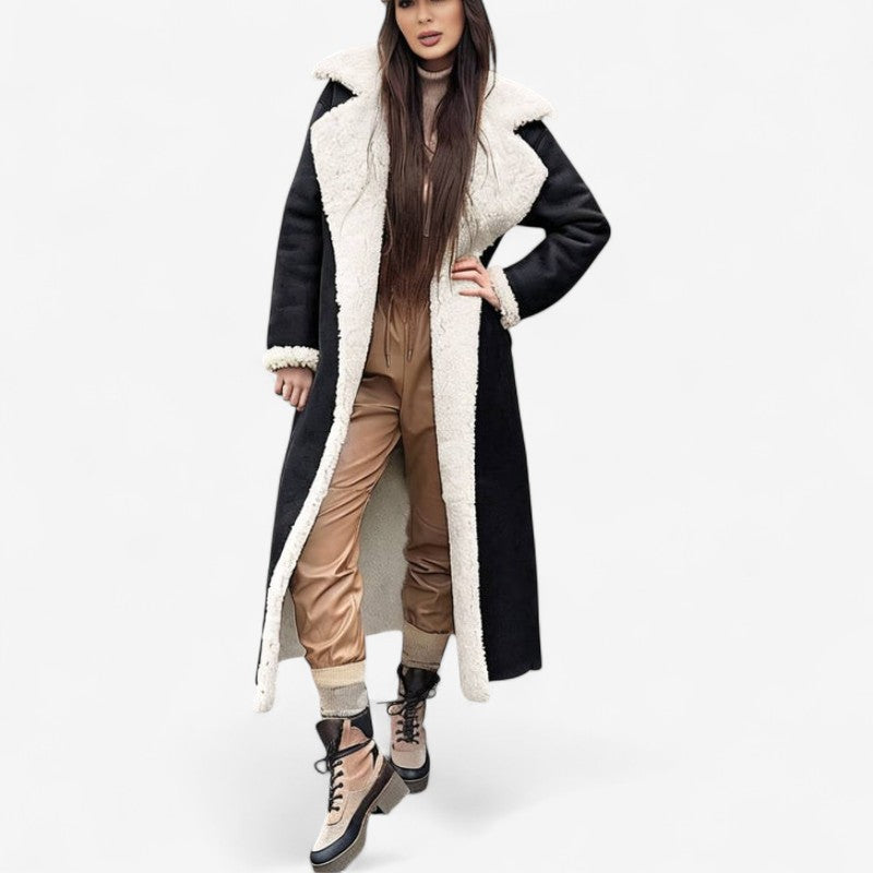 Natalie - Lange Mouw Jas met Reverskraag en Zakken aan de Zijkant