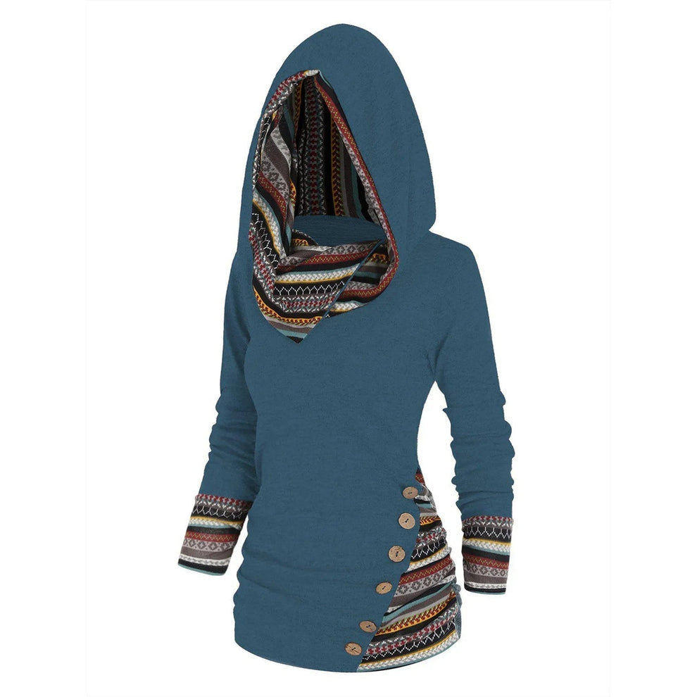 Anna - Comfortabele hoodie met imitatieknoop en streepdesign