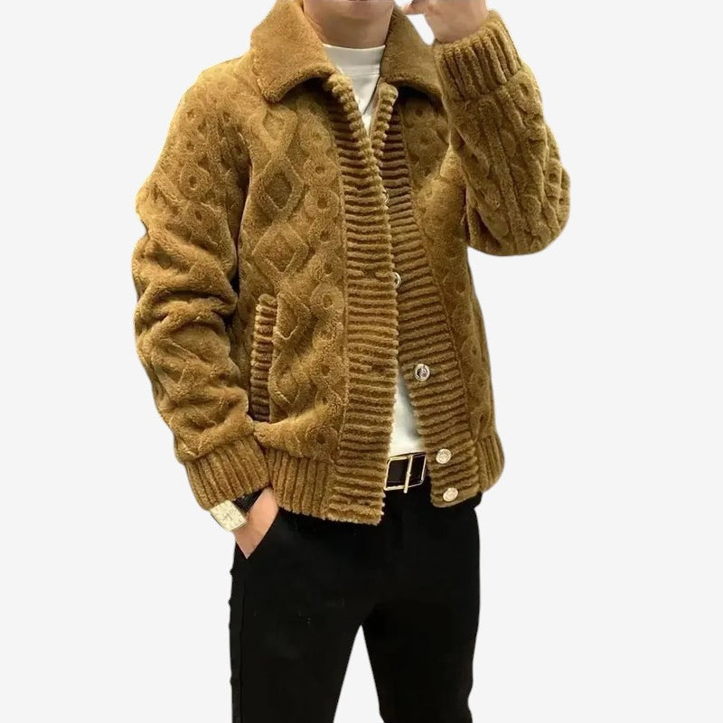 Carson - Lange Mouw Cardigan met Kraag naar beneden en Knoopsluiting